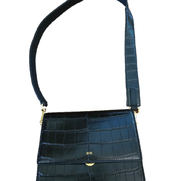 JW PEI Black Croc-Embossed Shoulder Bag - Picture 1 of 11